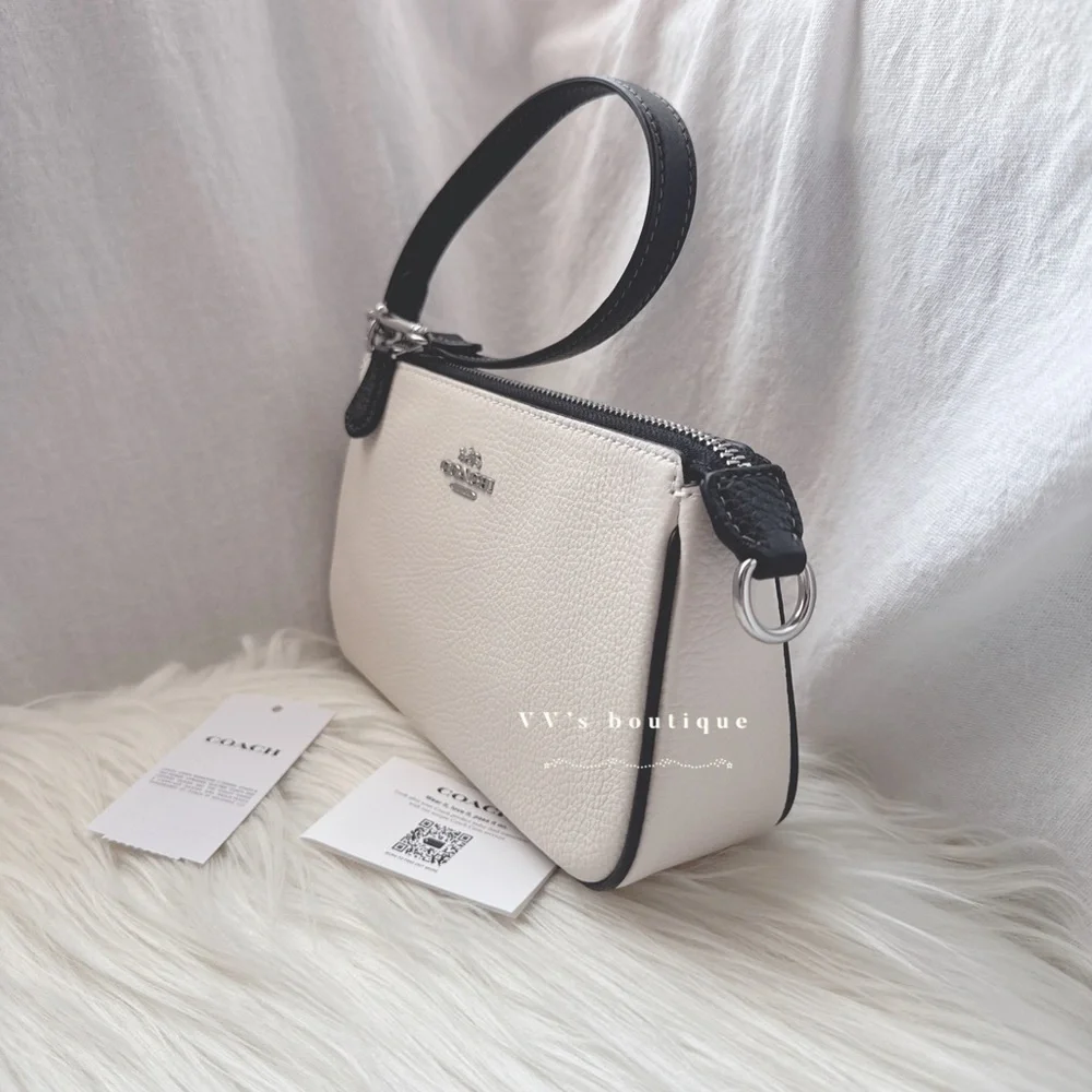 NWT Coach Nolita 19 Pebble Leather Large Wristlet Pochette Bag Chalk Black CP490 - Picture 5 of 9